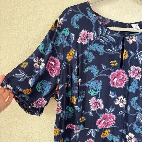 Old Navy Blue Floral Print Puff Sleeve Keyhole Dress Women’s Sz XXL Feminine - Picture 3 of 9